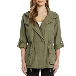 Matty M Women Cotton Utility Canvas Cargo Jacket Olive Army Green Size Large